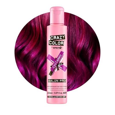 Crazy Color Cyclamen Semi-Permanent Hair Dye. Highly Pigmented Cerise Conditioning & Oil Nourishing Vegan Formula | No Bleach or Ammonia | Limited Edition 150ml Size