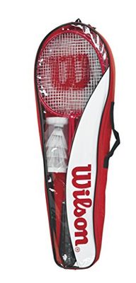 Wilson WRT8444003 Kit de Badminton, Tour, Unisexe, 4 Raquettes, 3 Volants en Plume, 1 Filet, 2 Bâtons télescopiques, Supports de Fixation et Sac de Transport
