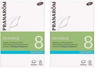 PRANARÔM - Oléocaps 8 - Drainage - Aux Huiles Essentielles Ciblées - Menthe Poivrée, Citron, Gingembre, Cardamome, Mandarine & Genévrier - 100% Naturelle Et Bio - HECT - 30 Capsules Prédosées