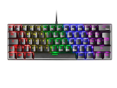 Mars Gaming MK60, Teclado Gaming Mecánico 60% Ultraligero con Switch Azul, Iluminación Rainbow RGB, Teclas Doble Inyección, Anti-Ghosting y Modo Juego, Multiplataforma, Idioma Italiano, Negro