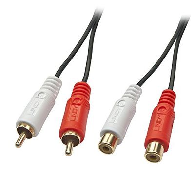 LINDY - Cabo extensor áudio estéreo 2 x RCA macho / feminino - extensor RCA, receptor, amplificador altifalante - 5 metros