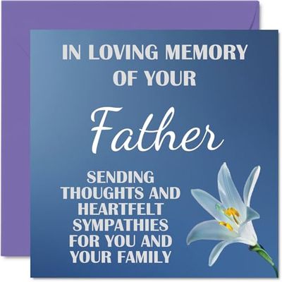 Sympathie Kaarten - In Loving Memory Of Your Father Card - Sorry Mourning rouwkaarten voor volwassenen, 145mm x 145mm Condoleances Thinking of You Card, Flowers Sympathy Wenskaarten