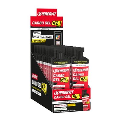 Enervit Carbo Gel C2:1PRO con Sodio, Gel Energético para Deporte Intenso, 40g de Carbohidratos, Cero Grasas, Sin Gluten, Sabor Lime, Vitamina B1, Ideal para Atletas, 200mg de Sodio, Paquete de 24.