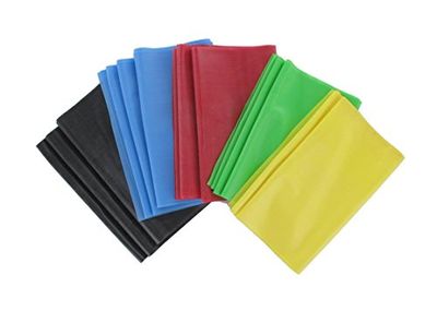 Gima - Set met 5 weerstandsbanden, latexvrij, 5 verschillende weerstandsniveaus: geel, X-licht, 0,20 mm - groen, licht, 0,25 mm - rood, medium 0,30 mm - blauw, sterk 0,35 mm - zwart, X-sterk 0,40 mm