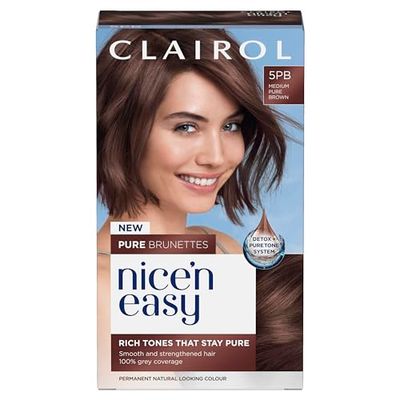 Clairol Nice n’ Easy Pure Brunettes Hair Colour | Pure and Rich Brown Tones | Smooth, Natural Hair Colour | With Pre-Colour Serum | 100% Grey Coverage | 5PB Medium Mocha Brown| Permanent Hair Dye