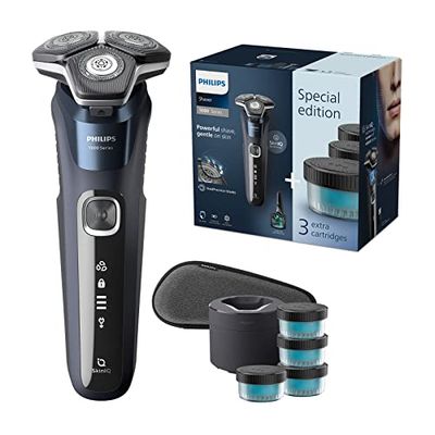 Philips Shaver Series 5000 - Wet & Dry Mens Electric Shaver with Pop-up trimmer, Cleaning Brush, Travel Case and 4 x Quick Clean Cartridge (Model S5885/69)