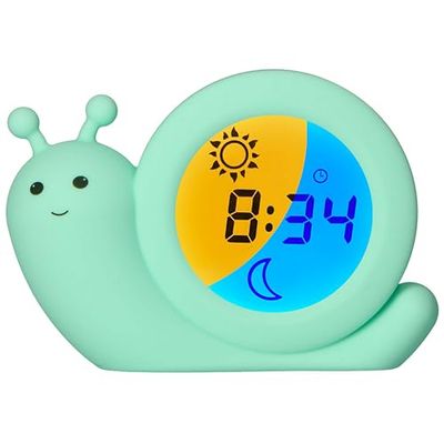 Alecto Baby BC110GN SIMON - Addestratore del sonno, luce notturna e sveglia, lumaca, verde menta