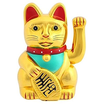 Something Different Wholesale Attractive Battery Operated Golden Money Cat - 15.5cm x 11.5cm (1 Pc) - Arm-Waving Fortune Attractor - Durable Plastic Construction for Home & Business