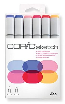 COPIC Sketch Set «Floral Favorite 2», 6 rotuladores dobles con punta mediana y punta de pincel.