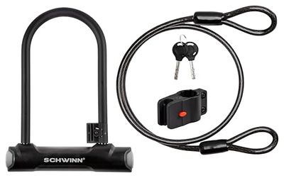 Schwinn Bike Max - Lucchetto a U con doppio cavo crimpato, 2 chiavi incluse, 1,2 m x 10 mm, antifurto per bicicletta, livello di sicurezza 5
