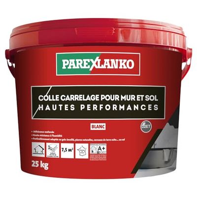 Parexlanko - Colle en pâte améliorée - Colle Carrelage Pour Mur et Sol Hautes Performances - Blanc - Prêt à l’emploi - Résiste à l’humidité - 25kg