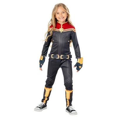 Rubies Marvel Deluxe Captain Marvel kostuum voor meisjes, bedrukte jumpsuit en handschoenen, officieel Marvel kostuum voor carnaval, Kerstmis, verjaardag, feest en Halloween.