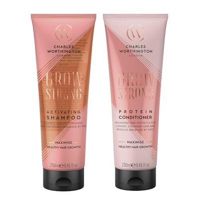 Charles Worthington Grow Strong Activating Shampoo & Grow Strong Protein Conditioner | Hair Growth | Salon Repair for Fine Hair | 2 x 250 ml