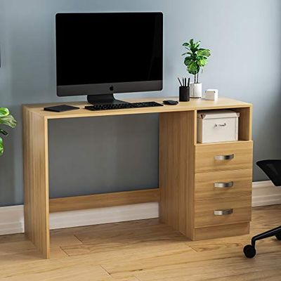 Vida Designs Filey 3 tiroirs et étagère, Table de Bureau à Domicile pour PC/Ordinateur Portable, Station de Travail avec Rangement, Meubles, pin, Bois d'ingénierie, Vert Sapin, 75 x 120 x 50 Cm