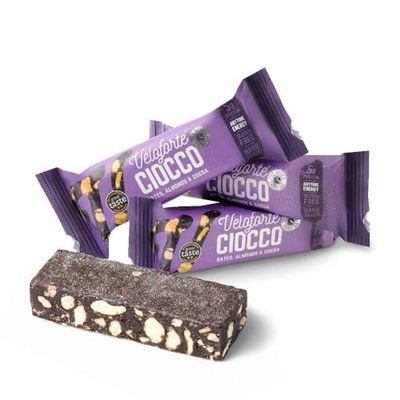 Veloforte Ciocco Energy Bar - Almonds & Cocoa, Balanced Protein & Carbs for Sport, Healthy 100% Natural Performance, Plant-Based, Dairy-Free, Gluten-Free, Vegetarian (9 bars)