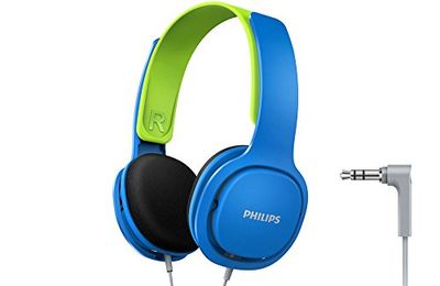 Philips Audio SHK2000BL/00 Casque pour Enfant, Supra-Auriculaires (Anti Bruit, Limitation du Volume Sonore, Diaphragme des Hauts-parleurs de 32 mm) Bleu/Vert, Bleu, Taille Unique