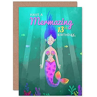 Wee Blue Coo Mermaid Pink Mermazing Birthday 13th Greetings Card