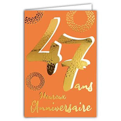 Afie 69-2447 Age 47 Birthday Card in Shiny Gold Embossed Textured for Men and Women - Coloured Text Suitable for Age Inside - Envelope Included - Made in France - ColourAges