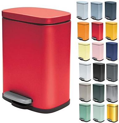 Spirella - Poubelle de Salle de Bain à Pédale AKIRA - Acier Inoxydable Haut de Gamme - Fermeture Silencieuse Easy-Close - Rouge Mat - 5L
