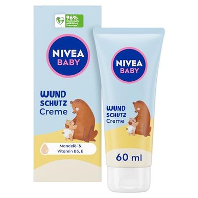 NIVEA Crème de protection des plaies pour bébé - Soulage les rougeurs dans la zone des couches - Crème hydratante hypoallergénique pour bébé avec huile d'amande naturelle - Panthénol, oxyde de zinc +