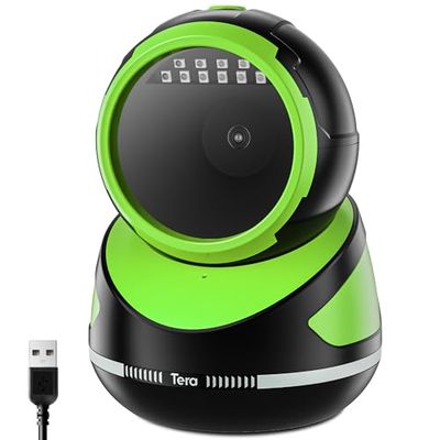 Tera Barcode-Scanner Freisprech Omnidirektional: Desktop 1D 2D QR USB Kabelgebunden Einstellbarer Winkel Barcode-Lesegerät für POS Supermarkt Einzelhandelsgeschäft Mobile Zahlung Modell 9800 Grün