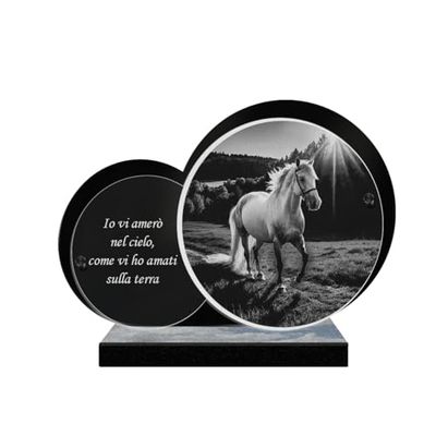 ETERNEL - Targa Funeraria Personalizzata Doppio Cerchio - Cavallo, Cavalli, Equitazione, Cavaliere - Testo personalizzabile, targa funeraria incisa al laser, omaggio, cimitero sepoltura commemorazione
