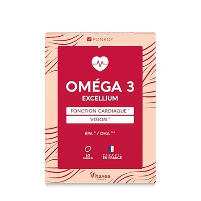 Yves Ponroy Oméga 3 Excellium - Huile de poisson de qualité supérieure - Complément alimentaire pour aider à maintenir le bien etre du coeur - 60 capsules - Yves Ponroy