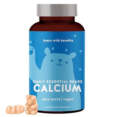 Gommes au calcium - Contribue à la construction osseuse et à la relaxation musculaire - 500mg par dose - 45 pièces - Gommes vitaminées sans sucre Vegan - Bears with Benefits