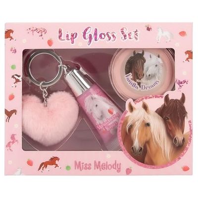 Depesche 12941 Miss Melody-Set disegno di cavallo per bambini, 2 lucidalabbra con fragranze fruttate, incluso ciondolo in peluche, Pink, 0012941