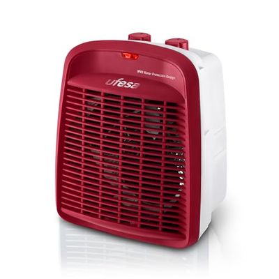 Ufesa Persei Compacte Elektrische Kachel, 3 Standen, 2 Vermogensniveaus, 2000W, Ventilatiefunctie, Verstelbare Thermostaat, Rood