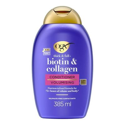 OGX | Après-Shampooing Volumateur Biotine & Collagène (flacon de 385 ml) – Soin capillaire avec formule infusée de nutriments – Après-shampooing sans sulfate pour plus de 72 heures de volume