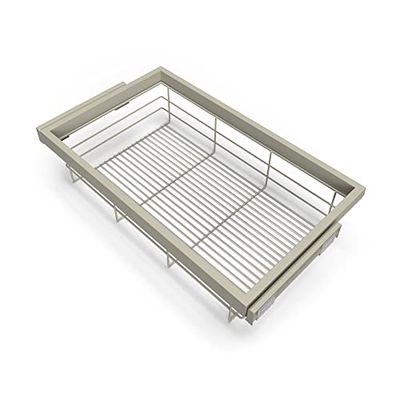 Emuca - Kit cestello in filo metallico e telaio con guide a chiusura morbida per armadio, regolabile, modulo 800mm, Grigio pietra