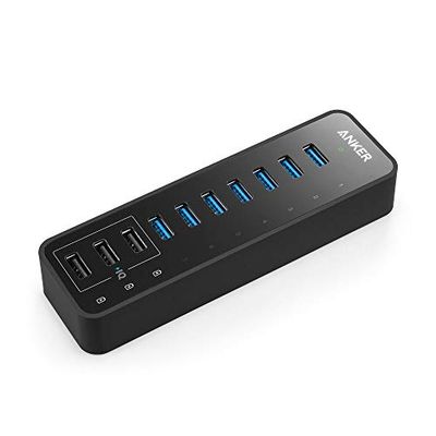 Anker 10-poorten, 60 W data-hub USB 3.0, 7-poorten, met 3 PowerIQ laadpoorten, compatibel met MacBook, Mac Pro/Mini, iMac, XPS, Surface Pro, iPhone 7, 6s Plus, iPad Air 2, Galaxy Series, Mobile HDD,
