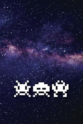 Milky Way Galaxy Invaders Notebook 6x9: Glossy paper cover with vintage arcade vibe. Genius gift. 120 ruled pages.