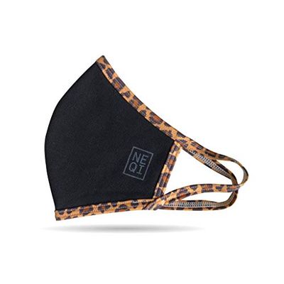 Neqi - Pack de Mascarillas Reutilizables | Negro con borde Leopardo S-M | 1 x Pack de 3 | Mascarillas Reutilizables