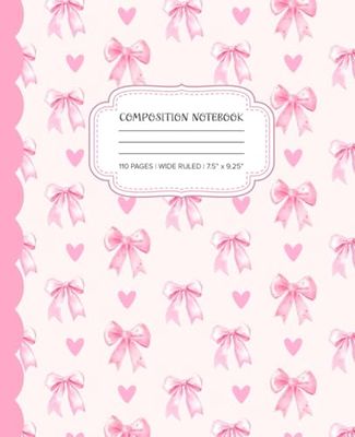 Composition Book: Pink Coquette Aesthetic with Bows and Hearts. Wide-Ruled Interior