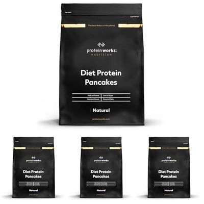 THE PROTEIN WORKS Pancakes Protéinés Diet | Nature | Encas riche en protéines et faible en sucre | Facile et rapide à préparer | Protein Works | 1kg (Lot de 4)