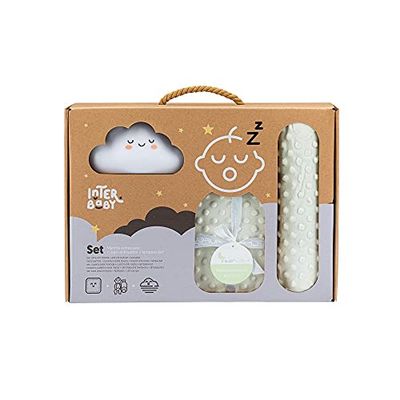 Set Regalo Bebè: Coperta, Cuscino beige e luce notturna