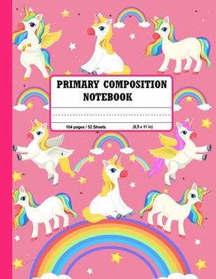 Primary Composition Notebook k-2: Rainbow Unicorn Primary Journal for kindergarten With Picture Space and Dotted Midline, Drawing & Handwriting Story Journal.