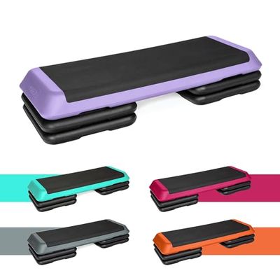 TREXO Stepper Aerobic Stap voor Cardio Fitness Stepper voor Thuis Verstelbare Hoogte 10|15|20 cm Home Gym Board voor Workout tot 250 kg Paars 109x41 cm