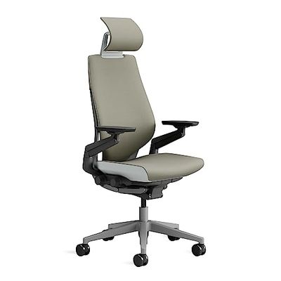 Steelcase Gesture, silla de oficina ergonómica con brazos 360 grados, sujeción lumbar y reposa cabeza regulables Trufa