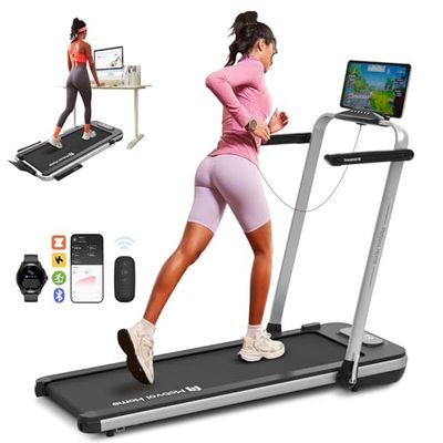 Mobvoi Home Loopband 3-in-1 Opvouwbare loopband 2,5 PK Voor Thuislooppad Draagbare loopmachine onder bureau met afstandsbediening LED-display voor thuis 120 kg 12 km/u (Treadmill SE Silver)