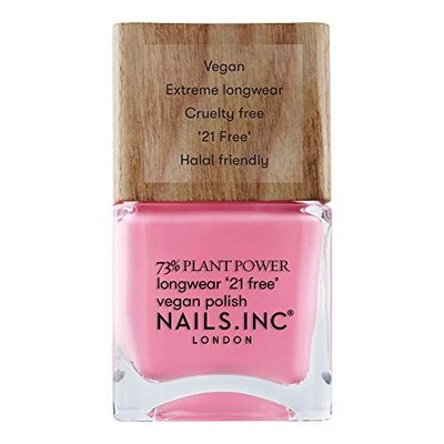 Nails Inc Plant Power Nail Polish, Detox On Repeat, Pink, 73% Plant-Based, Long Wearing, Quick Dry, High Shine Gel Like Finish, 21-Free, Vegan & Cruelty Free Nail Polish, 14 ML