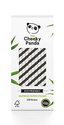 The Cheeky Panda Canudos de papel com riscas pretas de bambu, embalagem de 250 palhinhas | 100% biodegradável, sem plástico, ecológico, resistente e sustentável