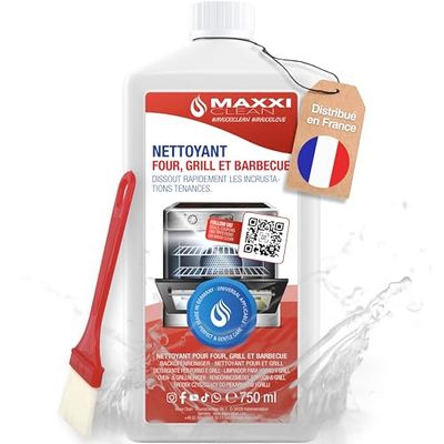 Maxxi Clean | Kit de nettoyage pour four et grill | 750 ml de gel avec 1x pinceau | nettoyant et dégraissant extra puissant pour four, plaque de cuisson et grill | dissout les incrustations