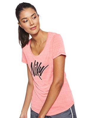 Nike Women's W Nk Top Ss 10k Sd T-shirt Ember Glow/Heather/Reflective Silver XS