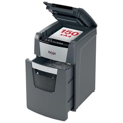 REXEL Optimum Auto Feed+ 150M, Distruggidocumenti Automatico, 150-165 Fogli (80-70 gr/mq), Taglio Micro, Livello di Sicurezza P-5, per Piccoli Uffici, Capacità 44 Litri, 2020150MEU