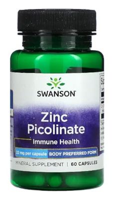 Swanson - Zinc Picolinate 22mg pour le Système Immunitaire et la Protection Antioxydante | Formule Hautement Absorbable pour le Bien-être Quotidien - 60 Gélules