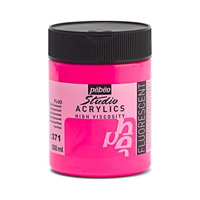 Pébéo - Studio akryl fin akryl - akrylfärg - fluorescerande akryl - fluorescerande rosa, 500 ml, (paket med 1)