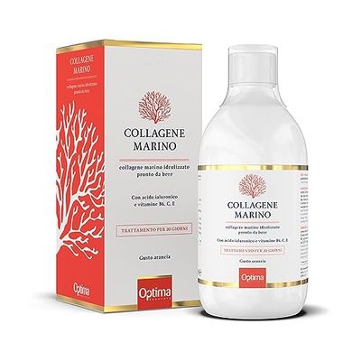 Colágeno Marino Dosis Alta 5000 mg, Ácido Hialurónico, Vitamina C y E | 500 ml | Biodisponibilidad superior | fabricado por Optima Naturals